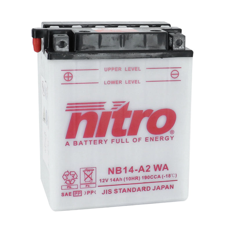 BATTERIE 12V 14 Ah NB14-A2 NITRO CONVENTIONNELLE AVEC ENTRETIEN  (Lg134xL89xH166mm)