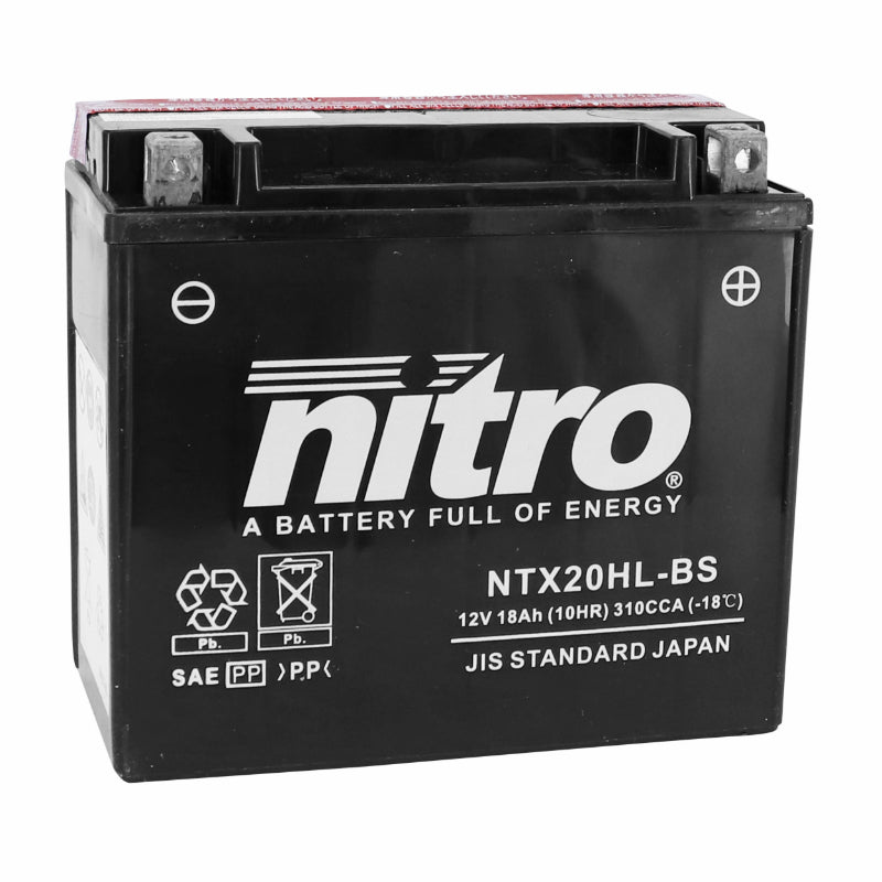 12V 18 Ah YTX20HL-BS NITRO MF ONDERHOUDSVRIJE ACCU MET ZUURPAKKET (Lg175xL87xH155mm)