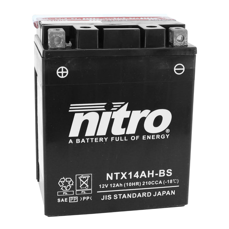 12V 12 Ah NTX14AH-BS NITRO MF MAINTENANCE-FREE BATTERY WITH ACID PACK (Lg134xW89xH166mm)