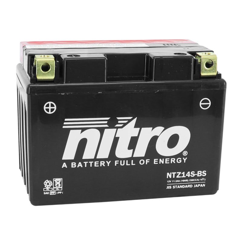 12V 11.2Ah NTZ14S-BS NITRO MF MAINTENANCE-FREE BATTERY WITH ACID PACK (Lg150xW87xH110mm)