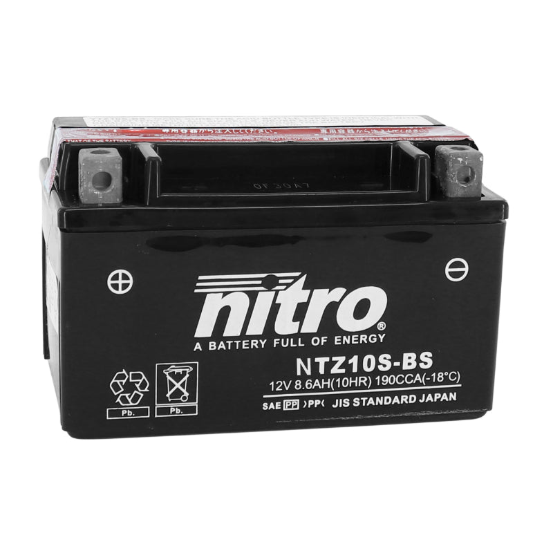 BATTERIE 12V  8,6 Ah NTZ10S-BS NITRO MF SANS ENTRETIEN AVEC PACK ACIDE  (Lg150xL87xH93mm)