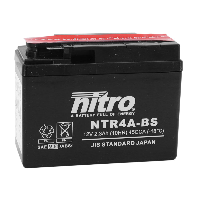 BATTERIE 12V  2,3 Ah NTR4A-BS NITRO MF SANS ENTRETIEN AVEC PACK ACIDE  (Lg114xL49xH86mm)