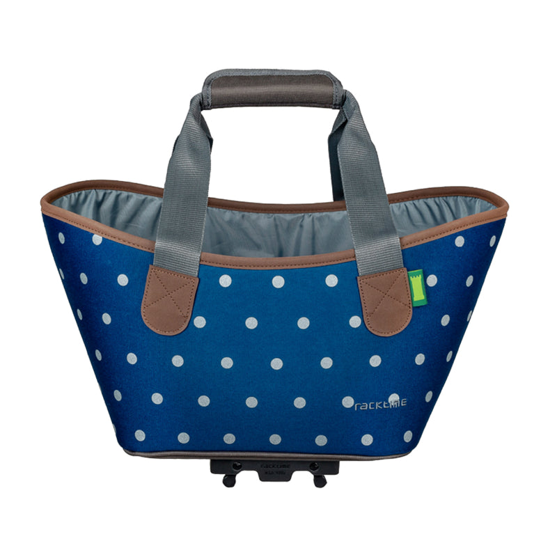 MAND-HANDBAS FIETSENRACKTIME AGNETHA BLUE DOTS BAGAGEREKBEVESTIGING (L 34cm x B 26cm xh 37cm) - COMPATIBEL MET RACKTIME SNAPIT-SYSTEEM