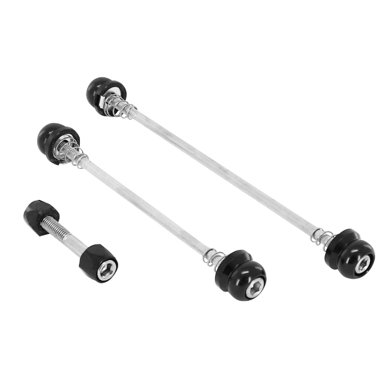 QUICK RELEASE FOR FRONT + REAR MTB WHEEL WITH BLACK NEWTON SADDLE CLAMP - ALLEN KEY CLAMP (3 PIECE KIT)