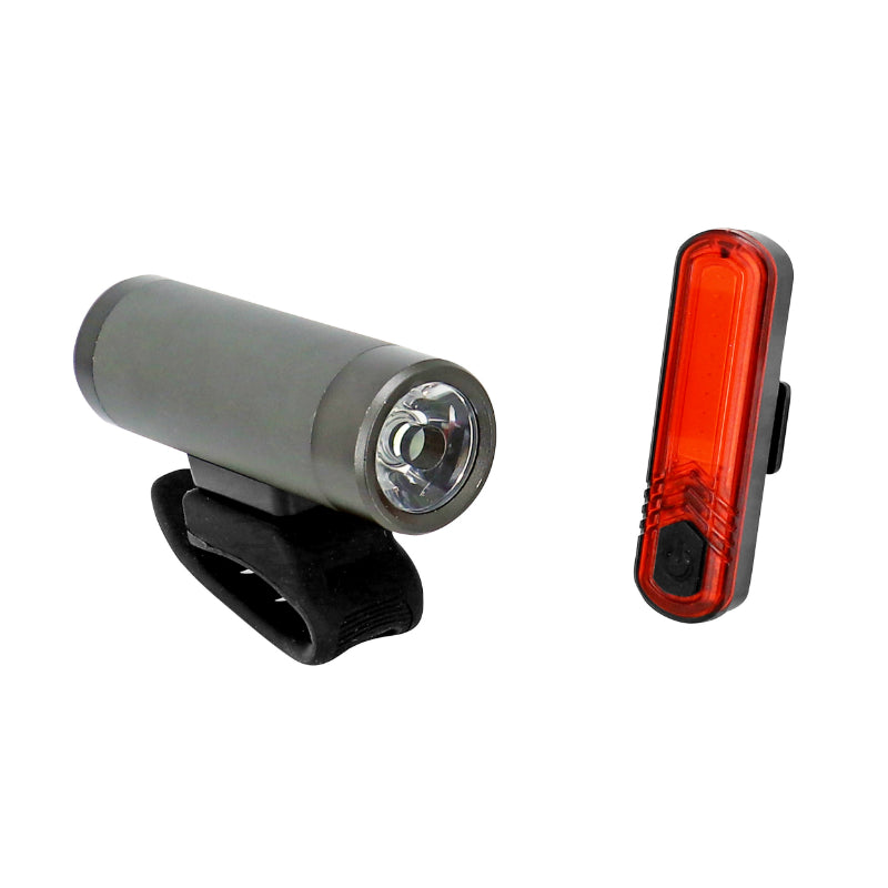 USB FIETSVERLICHTING NEWTON KIT 400 LUMENS 70B OP ZADELPENHANGER ZWARTE LEDS VOOR + ACHTER (GELEVERD MET BEVESTIGINGEN) - USB OPLAADBAAR