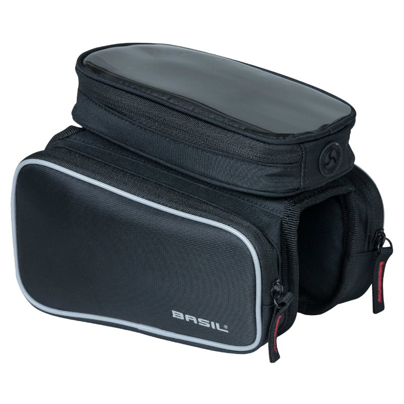 BASIL DESIGN BLACK BICYCLE FRAME BAG VELCRO MOUNTING 1.5L WITH 2 SIDE COMPARTMENTS