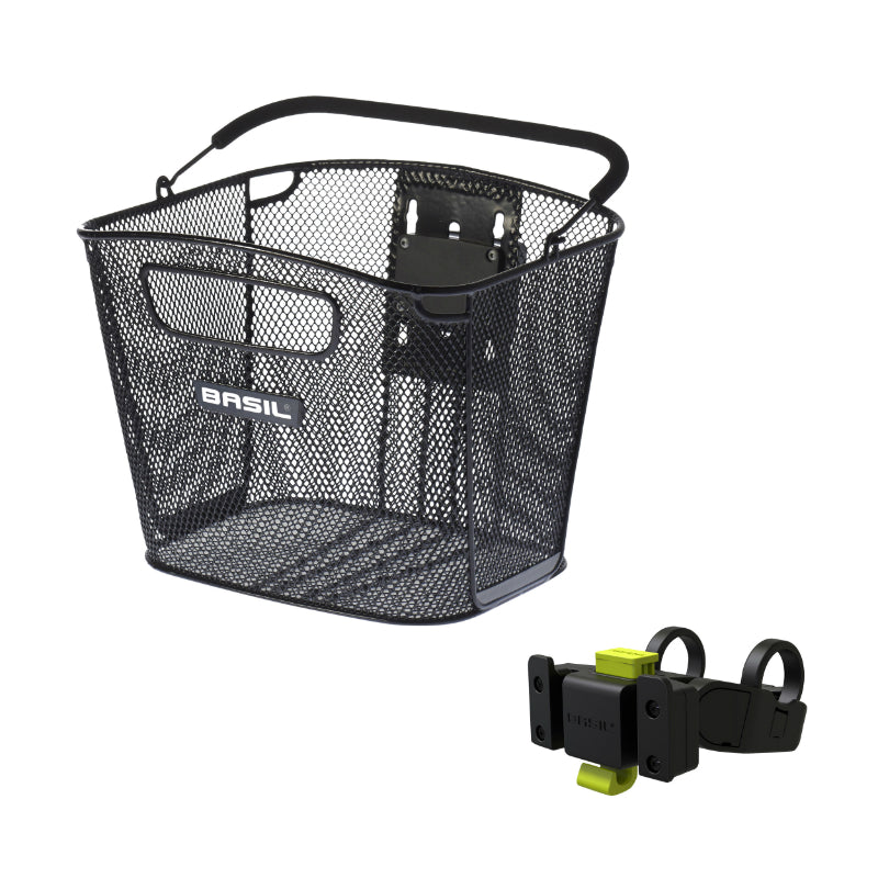 VOORMAND STAAL HONINGRAAT BASILICUM BOLD ZWART (28x34x26 cm) - VERKOCHT MET KLICKFIX SPECIALE E-BIKE-BEVESTIGING - E-BIKE BREEDTE 80MM MINI LEADER FOX COMPATIBEL