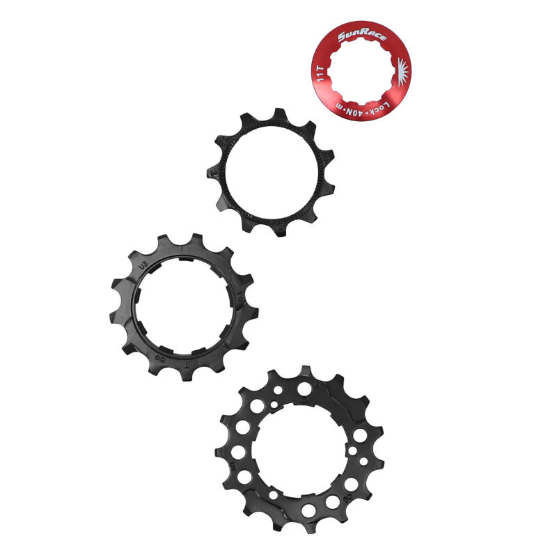 KIT 3 SUNRACE SPROCKET FOR 10V CASSETTE. 11-13-15 BLACK WITH LOCKING NUT