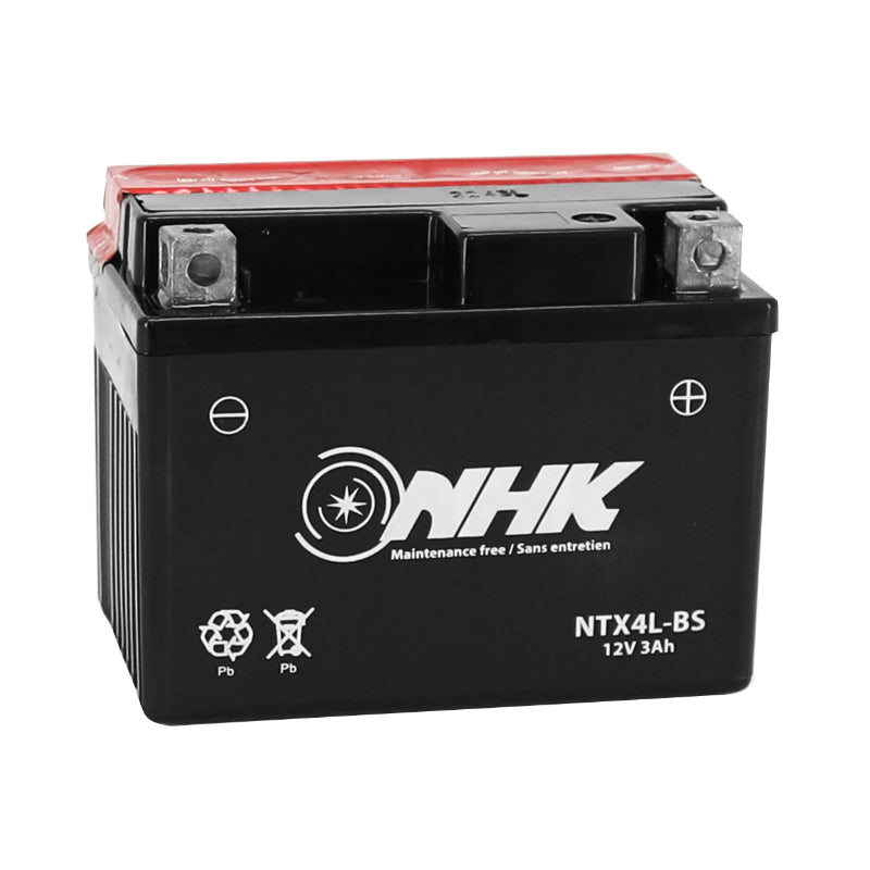 BATTERIE 12V  3 Ah NTX4L-BS NHK MF SANS ENTRETIEN LIVRE AVEC PACK ACIDE (Lg114xL71xH86mm) (QUALITE PREMIUM - EQUIVALENT YTX4L-BS)