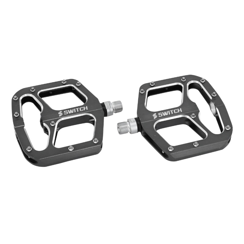 PEDALE VTT PLATEFORME DESCENTE - BMX SWITCH GAP ALU ARGENT FILETAGE 9-16 AVEC PICOTS ARGENT (PAIRE)