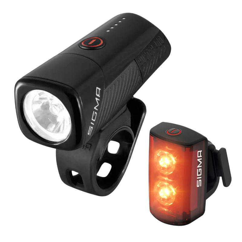 USB FIETSVERLICHTING KIT SIGMA BUSTER 400 LUMEN -BUSTER RL80 (AUTONOMIE voor 9H - achter 8H TOT 12H FLASHMODUS) ZWART - GOEDGEKEURD - PAST DE VERLICHTING AAN AAN DE HELDERHEID