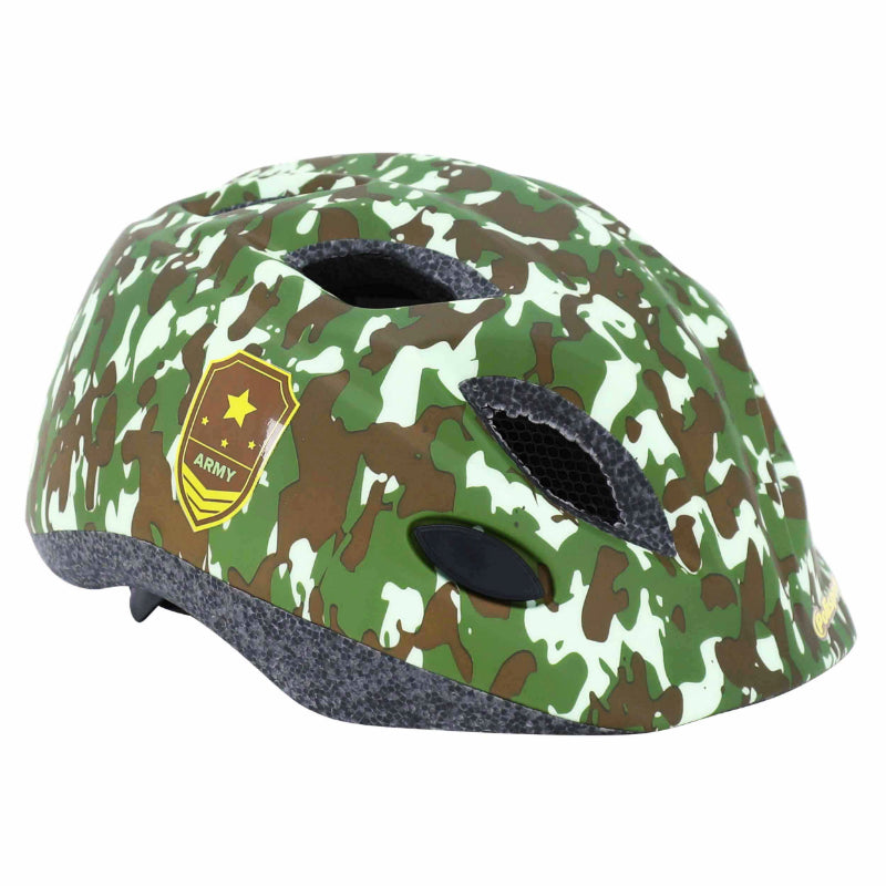 POLISPORT JUNIOR ARMY GREEN CHILDREN'S BICYCLE HELMET SIZE 52-56cm WITH DIAL AND LED LIGHTING (SOLD ON CARD)