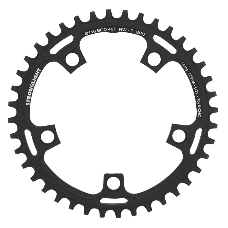 GRAVEL 5BRA D.110 CHAINRING FOR SRAM STRONGLIGHT CT2 40DTS MONO BLACK COMPATIBLE RED-FORCE-RIVAL 11S. NARROW WIDE