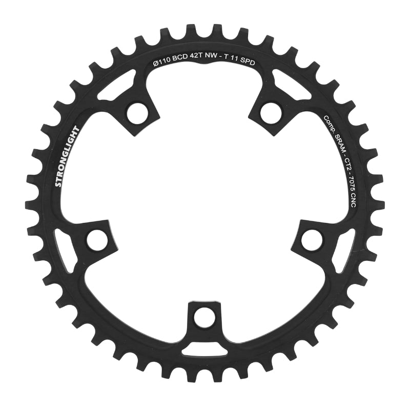 GRAVEL 5BRA D.110 CHAINRING FOR SRAM STRONGLIGHT CT2 42DTS MONO BLACK COMPATIBLE RED-FORCE-RIVAL 11S. NARROW WIDE