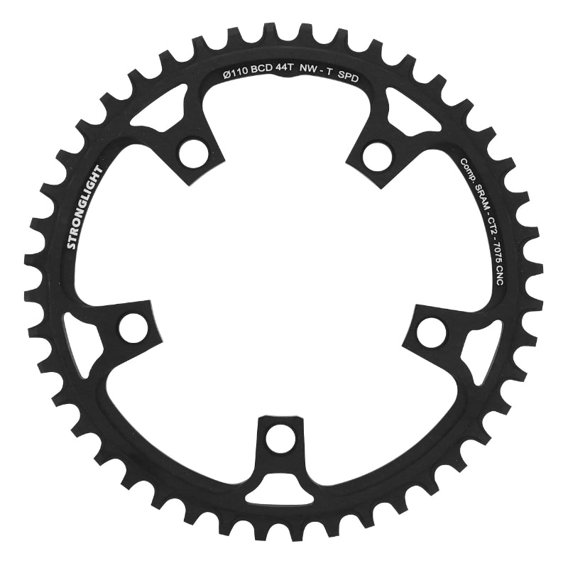 GRAVEL 5BRA D.110 CHAINRING FOR SRAM STRONGLIGHT CT2 44DTS MONO BLACK COMPATIBLE RED-FORCE-RIVAL 11S. NARROW WIDE