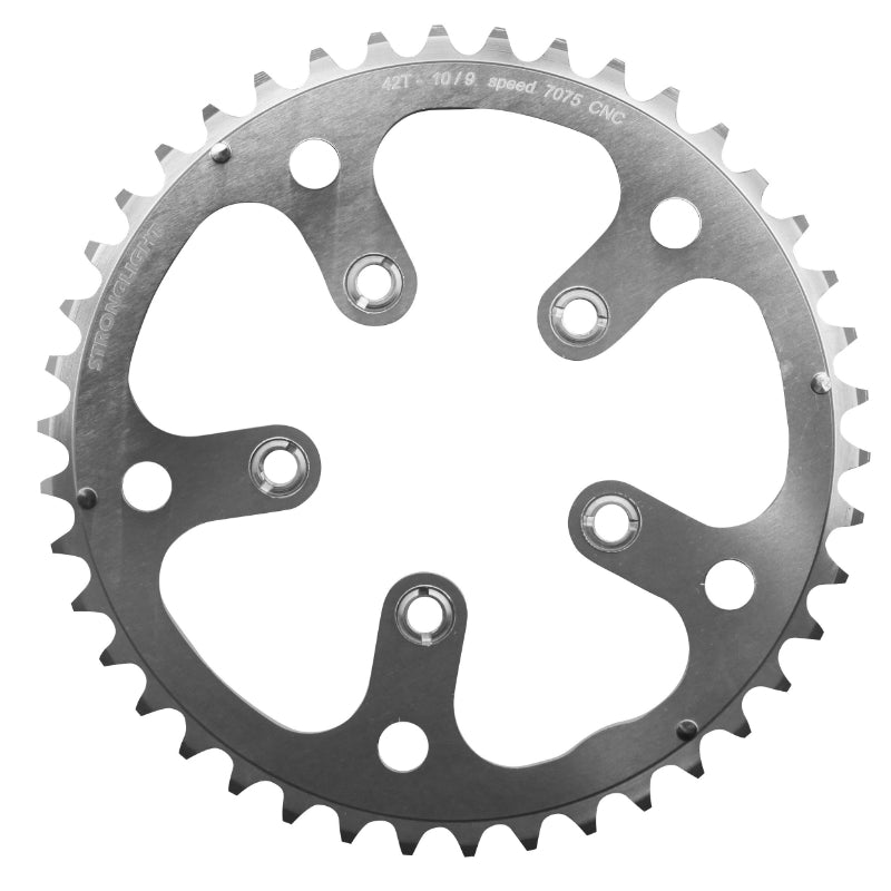 ROAD CHAINRING 5BRA D.130 STRONGLIGHT 42T SILVER CARRIER D.74 ALU 7075 TYPE SHIMANO 9-10V.