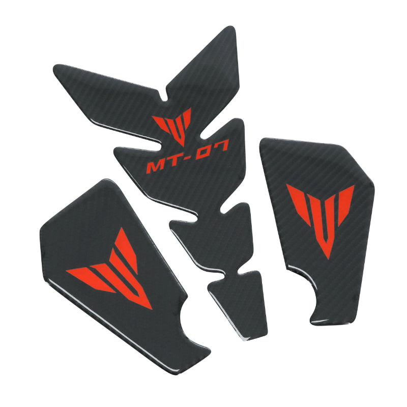 MOTORFIETS TANK DECAL STICKER VOOR YAMAHA 700 MT-07 CARBON MET ROOD PATROON (3 STUKS) -AVOC-