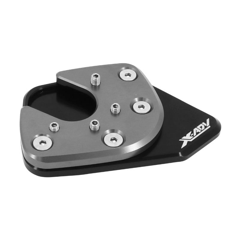 MAXISCOOTER ZIJSTANDAARD VERLENG-VERGROTER VOOR HONDA 750 X-ADV ALU CNC GEANODISEERD ZWART-TITANIUM MET PATROON -AVOC-