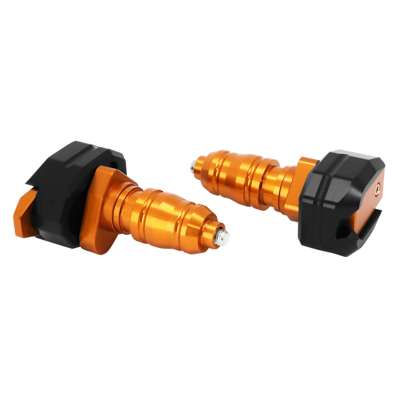 MOTORFIETSBESCHERMINGSPAD VOOR KTM 125 DUKE ALU CNC GEANODISEERD ORANJE-ZWART D.8mm (PAAR) -AVOC-