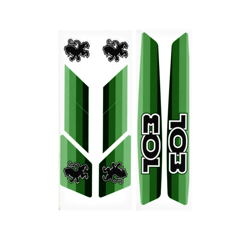 PEUGEOT 103 GROEN CYCLO STICKER-STICKER (PAKKET VAN 8 STUKS) -P2R SELECTION-