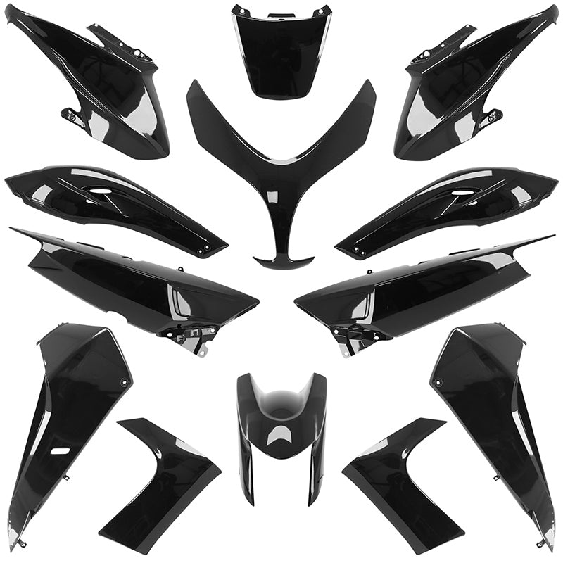 CARROSSERIE-CARENAGE MAXISCOOTER ADAPTABLE YAMAHA 500 TMAX 2008+2011 NOIR BRILLANT (KIT 13 PIECES)  -P2R-