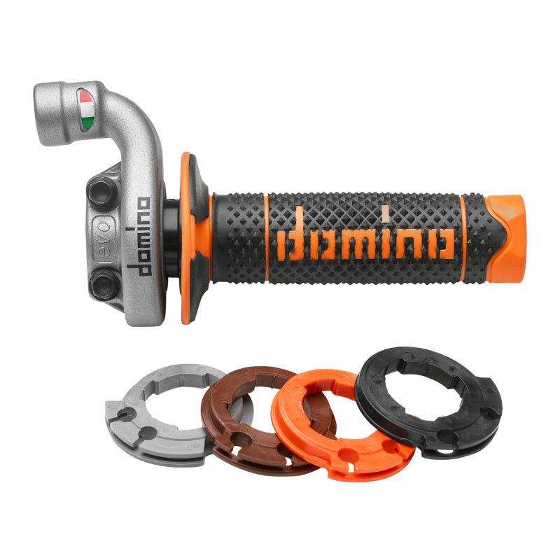 OFF ROAD MOTORFIETS GAS DOMINO KRK EVO 4T GRIJS MET ZWART-ORANJE ALUMINIUM COATING (DUBBELE KABELS)