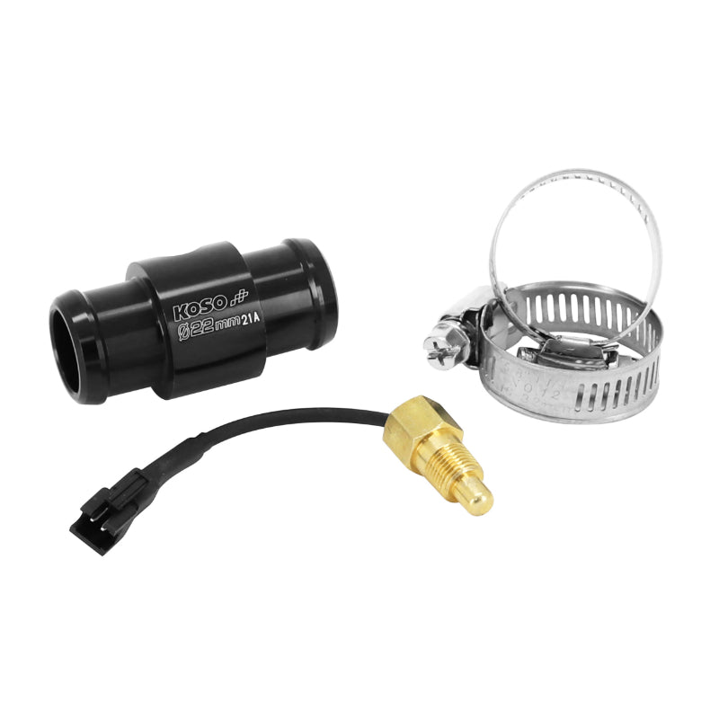 KOSO COOLANT HOSE ADAPTER-FITTING WITH TEMPERATURE SENSOR FOR 22mm HOSE BLACK