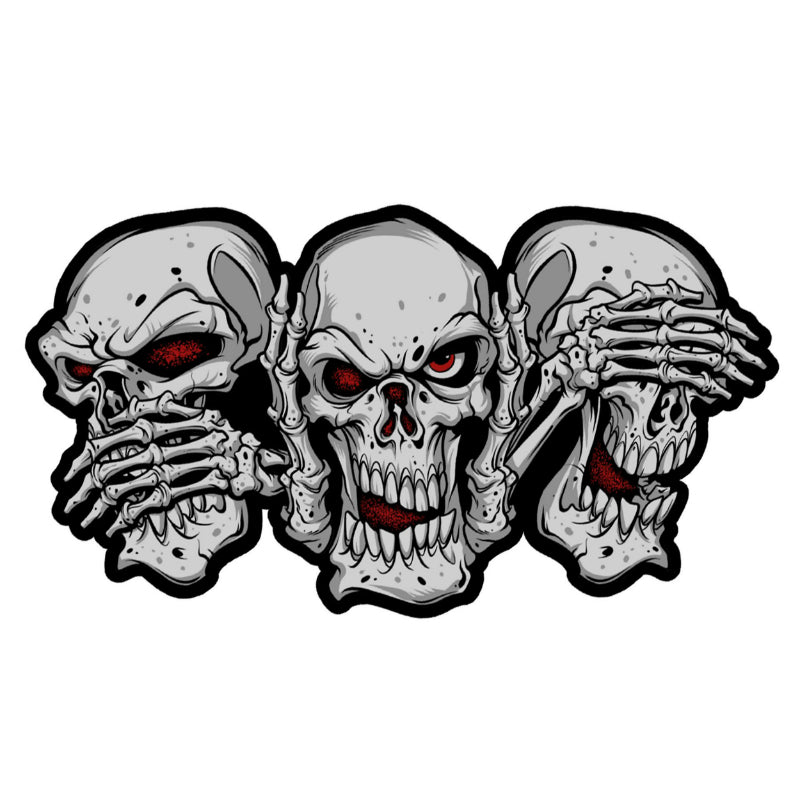 AUTOCOLLANT-STICKER LETHAL THREAT MINI SEE SPEAK HEAR NO EVIL SKULLS (60x80mm)