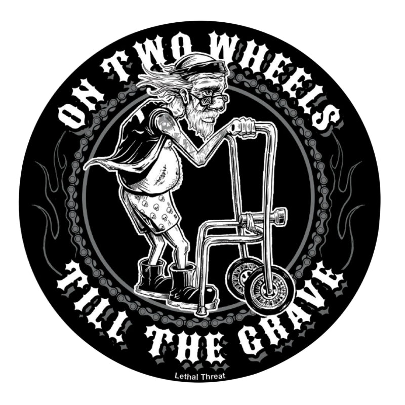 AUTOCOLLANT-STICKER LETHAL THREAT MINI ON TWO WHEELS TIL THE GRAVE (60x80mm)