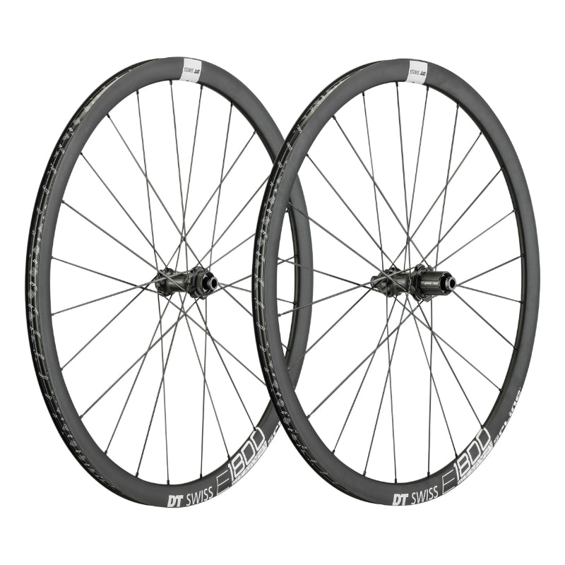 DT SWISS HE1800-32 ENDURANCE CENTERLOCK 700 DISC ROAD WHEELS 12x100 and 142mm THRU AXLE SHIMANO-SRAM 11-10V BLACK CASSETTE 25-32mm TIRE (32mm RIM HEIGHT)