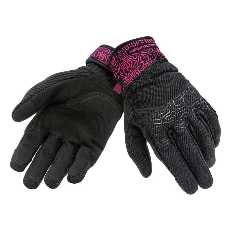 TUCANO WOMEN'S SPRING-SUMMER GLOVES MIKY LADY BLACK-FUCHSIA GRAPHIC SIZE 6.5 (XS) (EN 13594:2015-CE APPROVED) (TOUCH SCREEN COMPATIBLE)