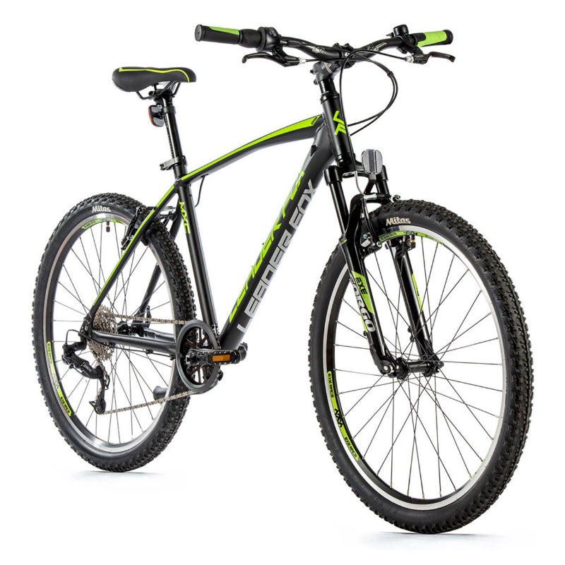 VELO MUSCULAIRE VTT 26 LEADER FOX MXC 2023 HOMME NOIR MAT-VERT 8V CADRE 14 POUCES (TAILLE ADULTE 150 à 158 cm)