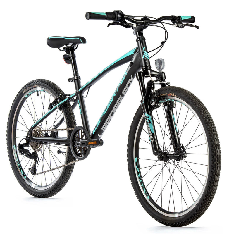 VELO MUSCULAIRE VTT 24 LEADER FOX SPIDER 2023 NOIR MAT-VERT CLAIR 8V (TAILLE ENFANT 135 à 145 cm)