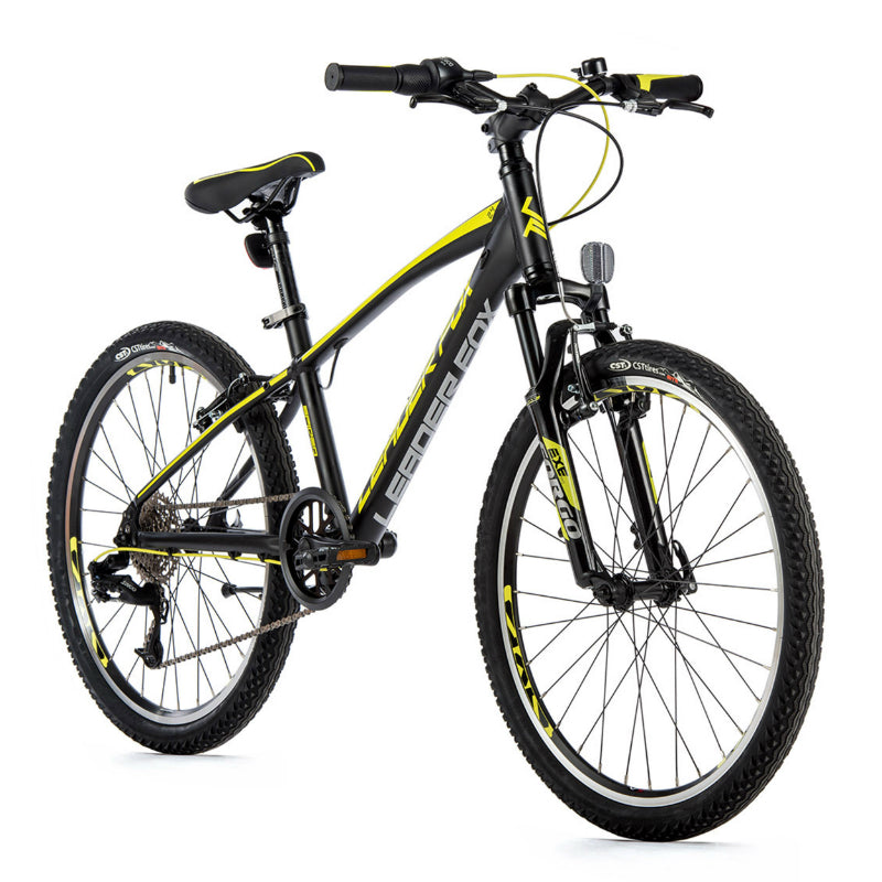 VELO MUSCULAIRE VTT 24 LEADER FOX SPIDER 2023 GARCON NOIR MAT-JAUNE FLUO 8V (TAILLE ENFANT 135 à 145 cm)