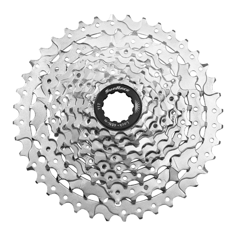 9V-CASSETTE. SUNRACE M980 11-40 MTB VOOR SHIMANO NIKKEL (BOEK IN DOOS)