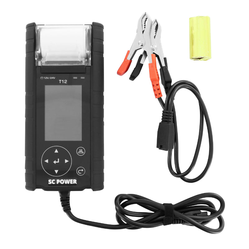 PROFESSIONELE MOTO-SCOOTER-MOTOCULTUUR-AUTO BATTERIJ TESTER SC POWER SCT12 12-24V (DIGITALE SCHERM-TOUCH INTERFACE-GEÏNTEGREERDE THERMISCHE PRINTER) (BATTERIJ TEST-START-ALTERNATOR)