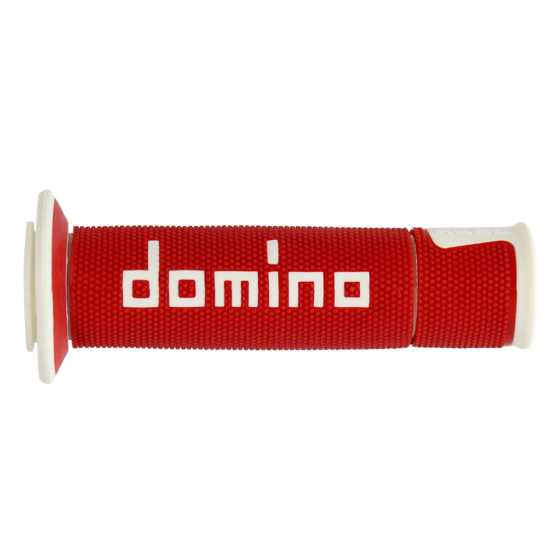 DOMINO MOTO ON ROAD A450 RED-WHITE OPEN END HANDLE COVERING 120-125mm (PAIR)