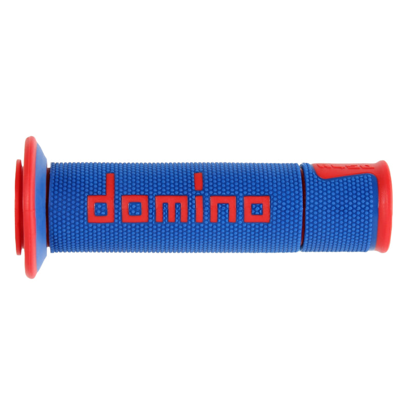 REVETEMENT POIGNEE DOMINO MOTO ON ROAD A450 BLEU-ROUGE OPEN END 120-125mm (PAIRE)