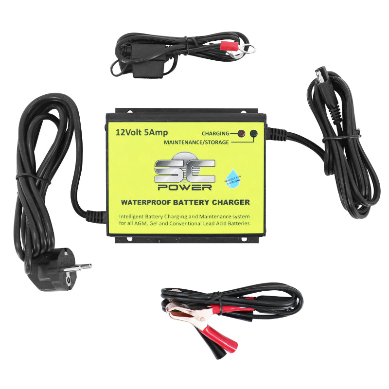 CHARGEUR DE BATTERIE ET MAINTIEN DE CHARGE EMBARQUE INTELLIGENT SC POWER SCA125 PROFESSIONNEL AUTOMATIQUE 12V COURANT DE SORTIE 5A (LIVRE AVEC PINCES CROCODILES + CABLE OBD II)