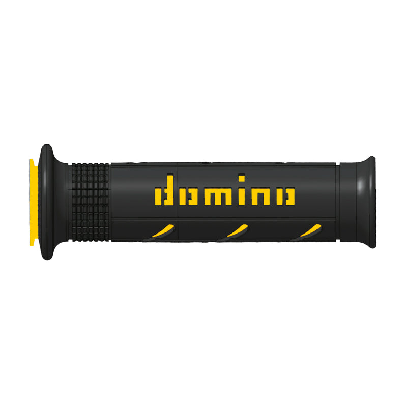 REVETEMENT POIGNEE DOMINO MOTO ON ROAD A250 NOIR-JAUNE OPEN END 120-125mm (PAIRE)