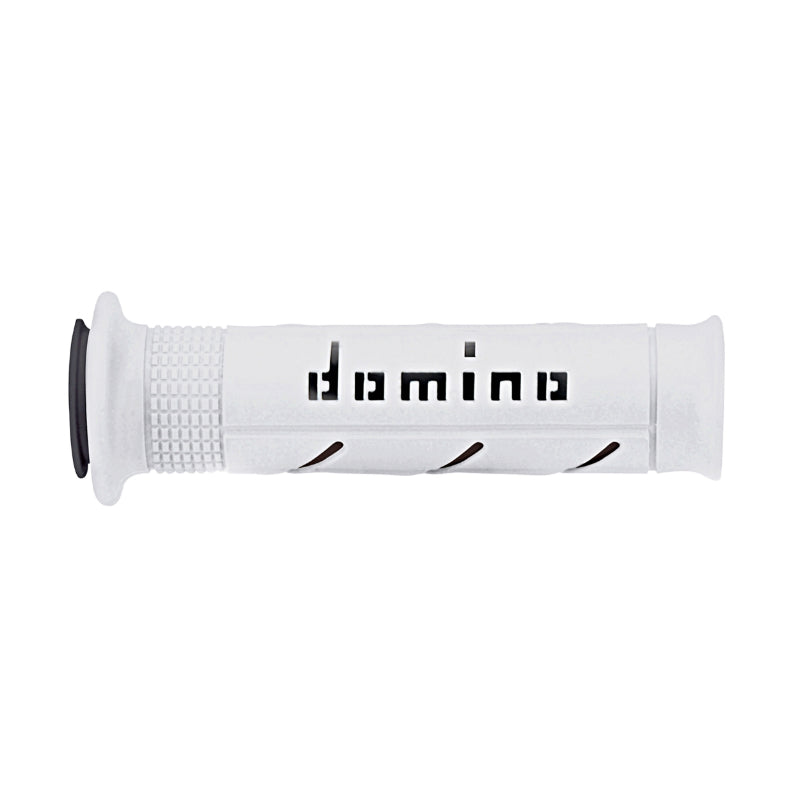 REVETEMENT POIGNEE DOMINO MOTO ON ROAD A250 BLANC-NOIR OPEN END 120-125mm (PAIRE)