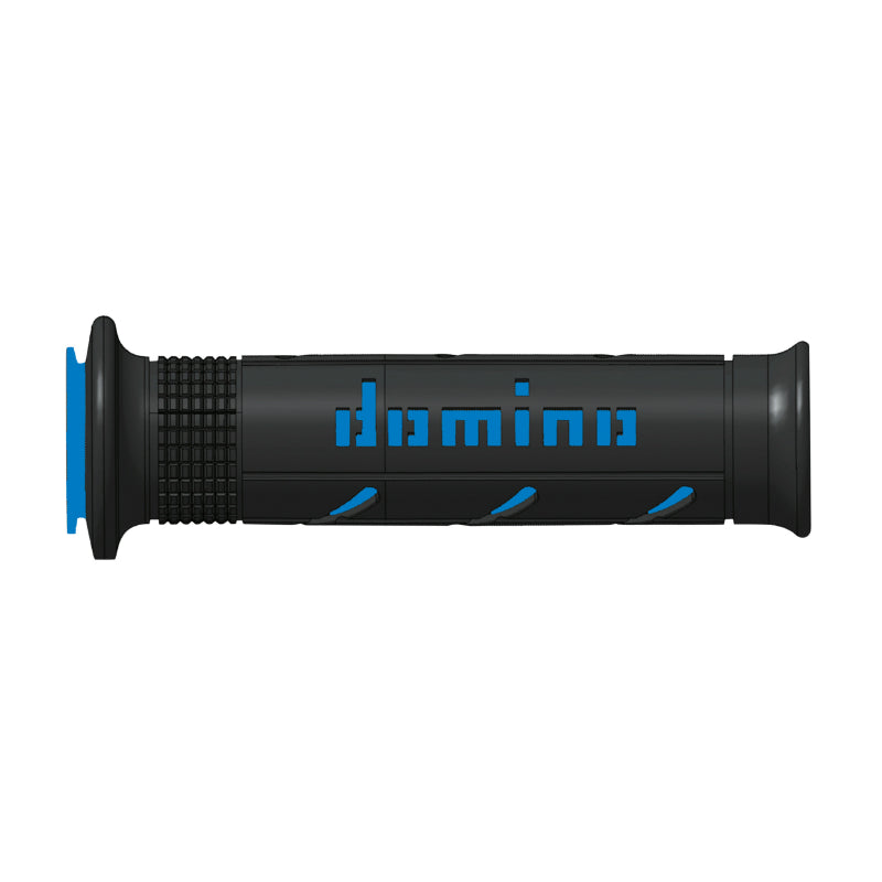 REVETEMENT POIGNEE DOMINO MOTO ON ROAD A250 NOIR-BLEU OPEN END 120-125mm (PAIRE)