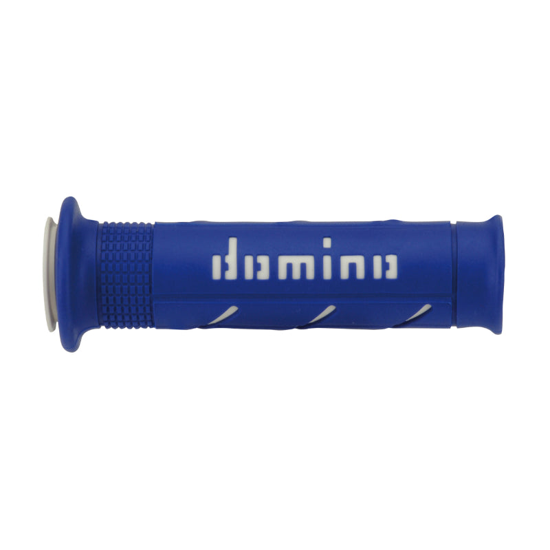 REVETEMENT POIGNEE DOMINO MOTO ON ROAD A250 BLEU-BLANC OPEN END 120-125mm (PAIRE)