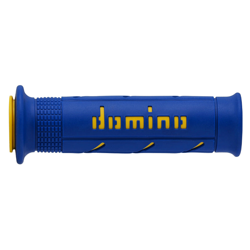 REVETEMENT POIGNEE DOMINO MOTO ON ROAD A250 BLEU-JAUNE OPEN END 120-125mm (PAIRE)