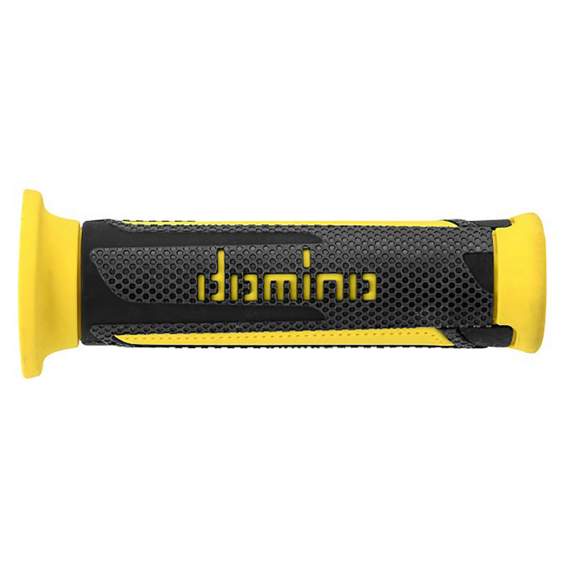 REVETEMENT POIGNEE DOMINO MOTO ON ROAD A350 GRIS ANTHRACITE-JAUNE OPEN END 120mm (PAIRE)