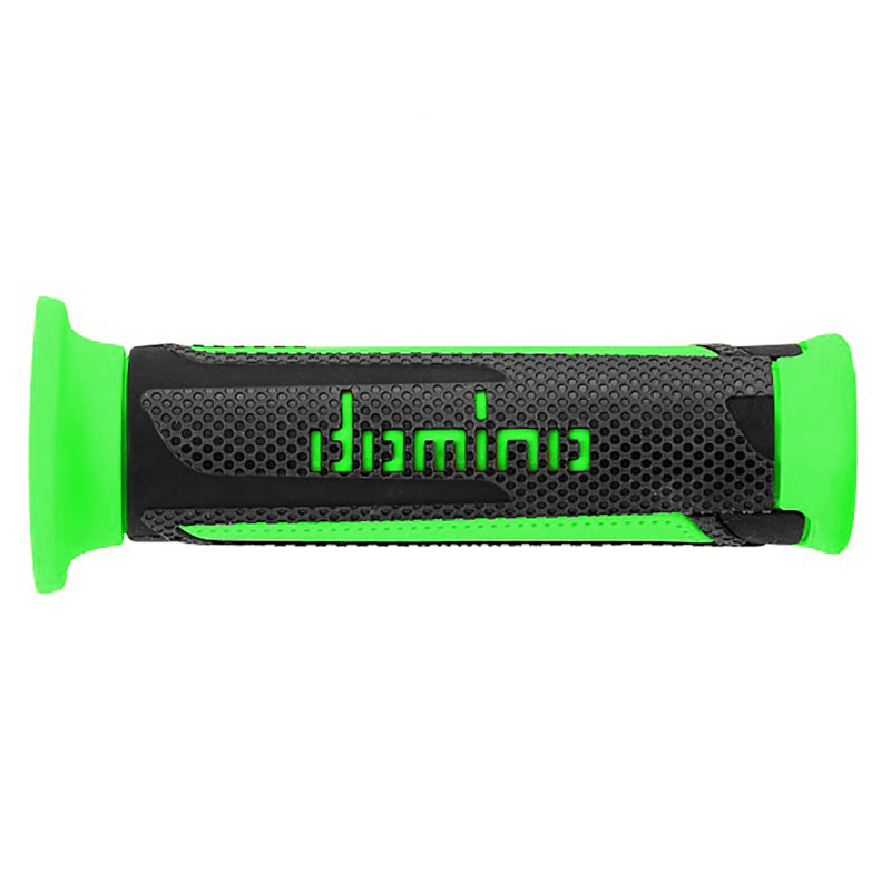 REVETEMENT POIGNEE DOMINO MOTO ON ROAD A350 GRIS ANTHRACITE-VERT OPEN END 120mm (PAIRE)