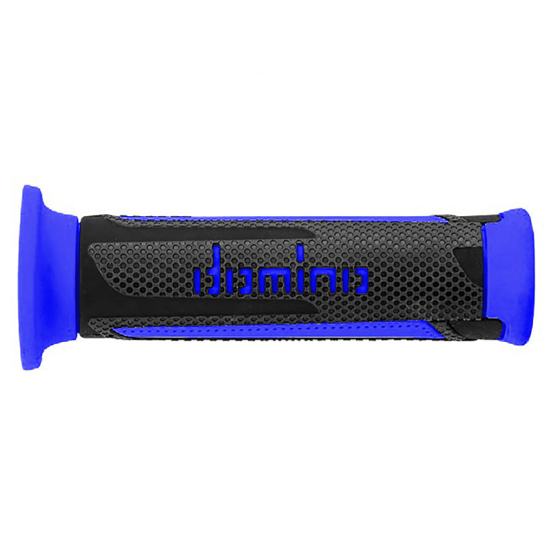 REVETEMENT POIGNEE DOMINO MOTO ON ROAD A350 GRIS ANTHRACITE-BLEU OPEN END 120mm (PAIRE)