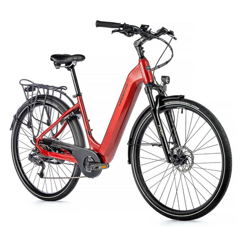 ELEKTRISCHE FIETS-VAE CITY 28 LEADER FOX NARA 2023 GEMENGD ROOD 7V MOTOR ACHTERWIEL BAFANG 36V 45Nm 15Ah BATTERIJ (16.5'' - H43cm - MAAT S - VOOR VOLWASSENEN VAN 158cm tot 168cm)