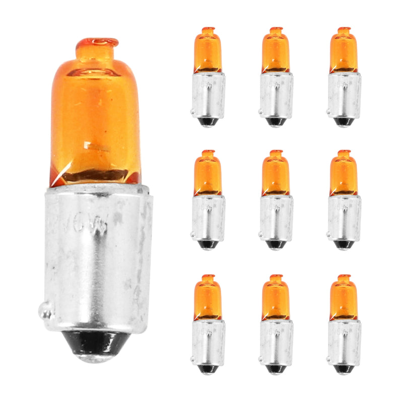 MINIATUUR HALOGEEN LAMP H6W 12V 6W BAX9s BEHUIZING WAARSCHUWING ORANJE OFFSET LUGS (POSITIELICHT) (DOOS VAN 10) -P2R SELECTIE-