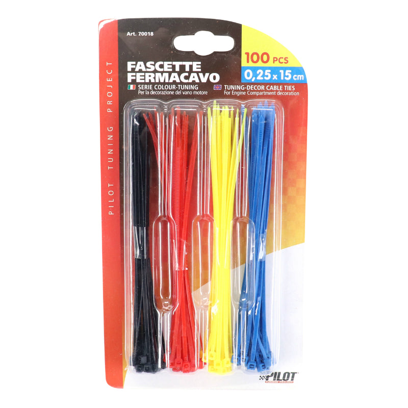 COLLIER DE SERRAGE NYLON TYPE RILSAN 2,5x150mm ASSORTIMENT NOIR - BLEU - ROUGE - JAUNE (VENDU PAR 100)  -SELECTION P2R-